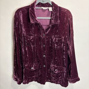 Vntg J Jill Tunic Shacket Top Crushed Velvet Mauve Pink Velour Button Down 16P
